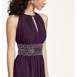 Sleeveless Keyhole Beaded Waist Jersey Dress